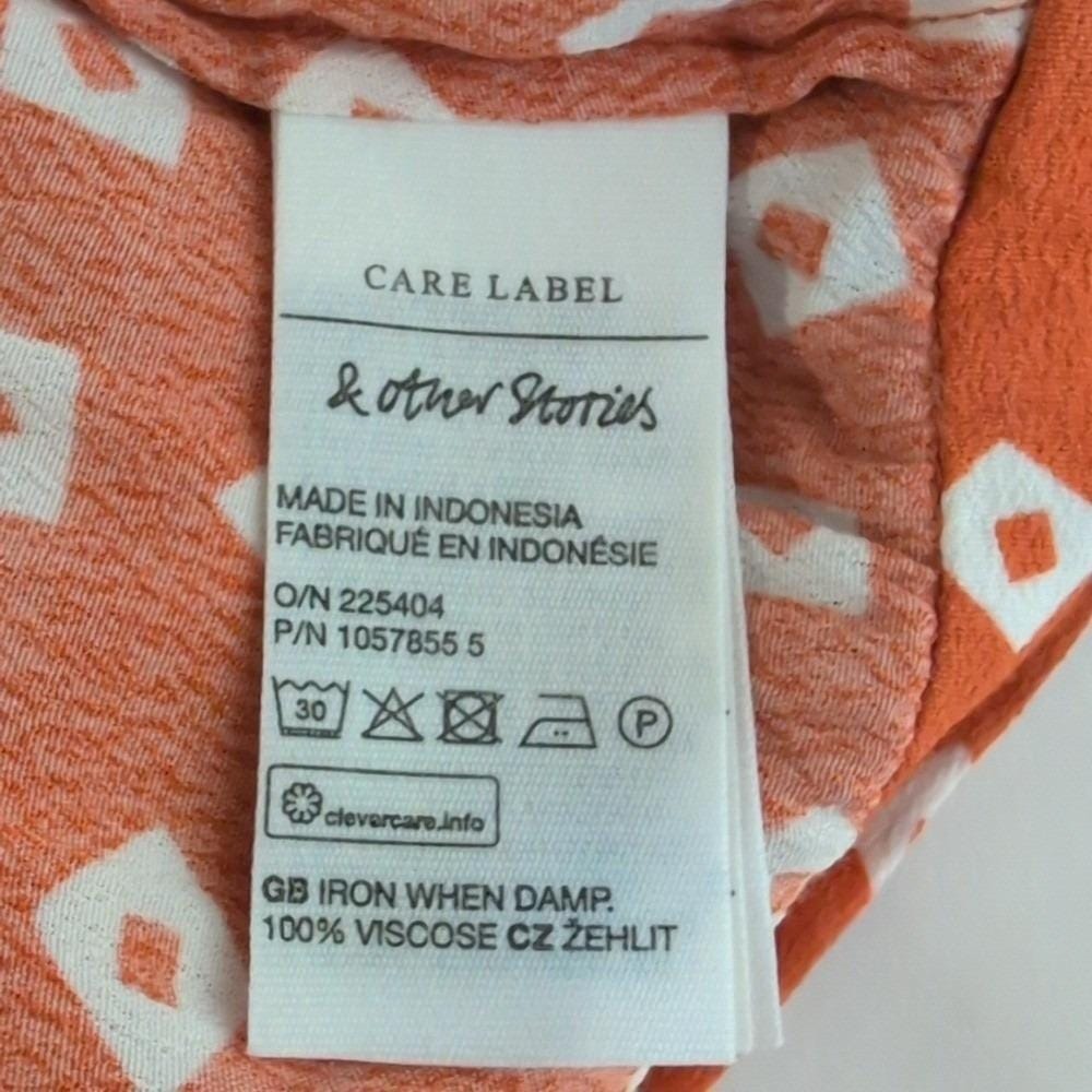 NWT & Other Stories Puff Sleeve Wrap Blouse in Orange Squares Size EU42/USMED - Picture 8 of 8